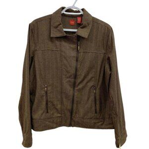 NWT Valerie Stevens Womens Wool Blend Brown Tweed Full Zip Jacket Size Large​​